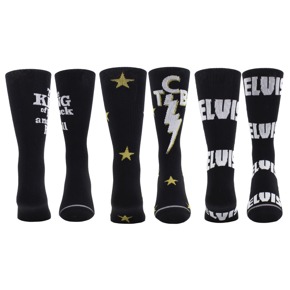 Elvis Presley - 3 Pk Volume Crew Chaussettes - Noir